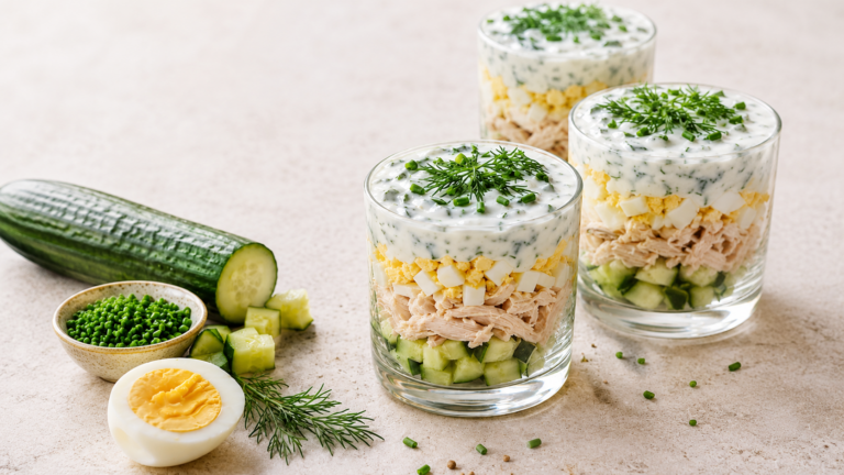 Verrine Fresche con Pollo, Cetriolo e Uova Sode: l’Antipasto Estivo Facile e Delizioso