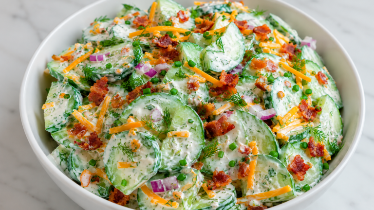 Insalata Cremosa di Cetrioli con Bacon e Cheddar
